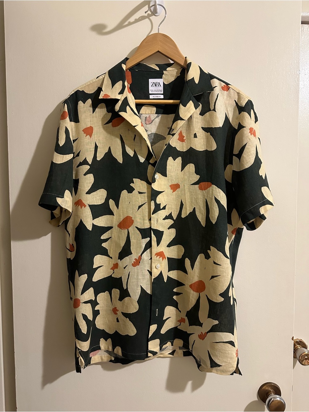 Zara Floral Camp Collar Shirt Daisy Print M